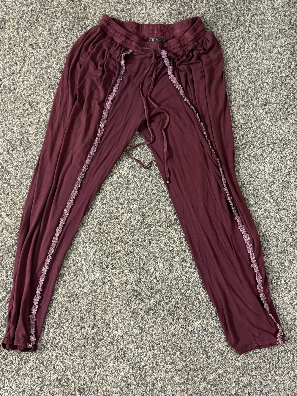 POL Women’s Maroon Jogger Pants with Lace Trim